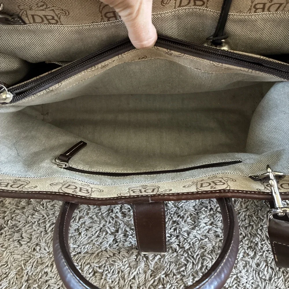 DOONEY & BOURKE Signature Beige Canvas Leather LRG Double Handle Tote Buckle